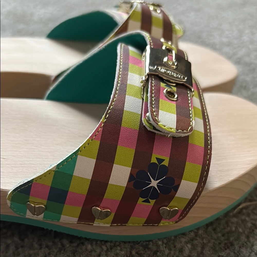 Dr. Scholl's Pink, Green and Brown Striped Slide Sandals - Picture 4 of 5
